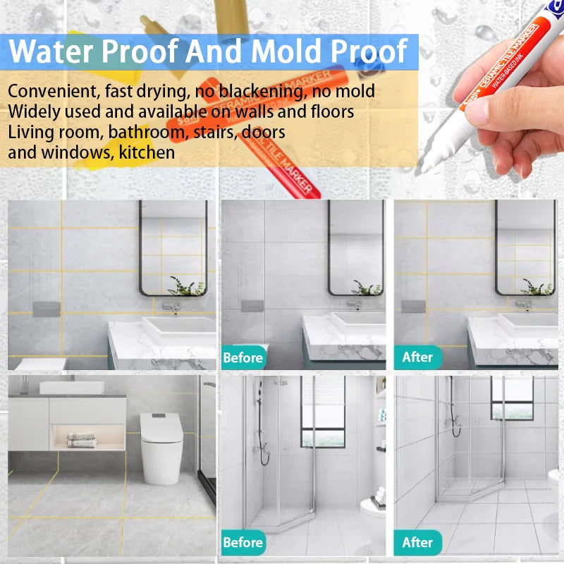3x Stylo marqueur blanc étanche pour joints de carrelage — retouche mur, sol et salle de bains