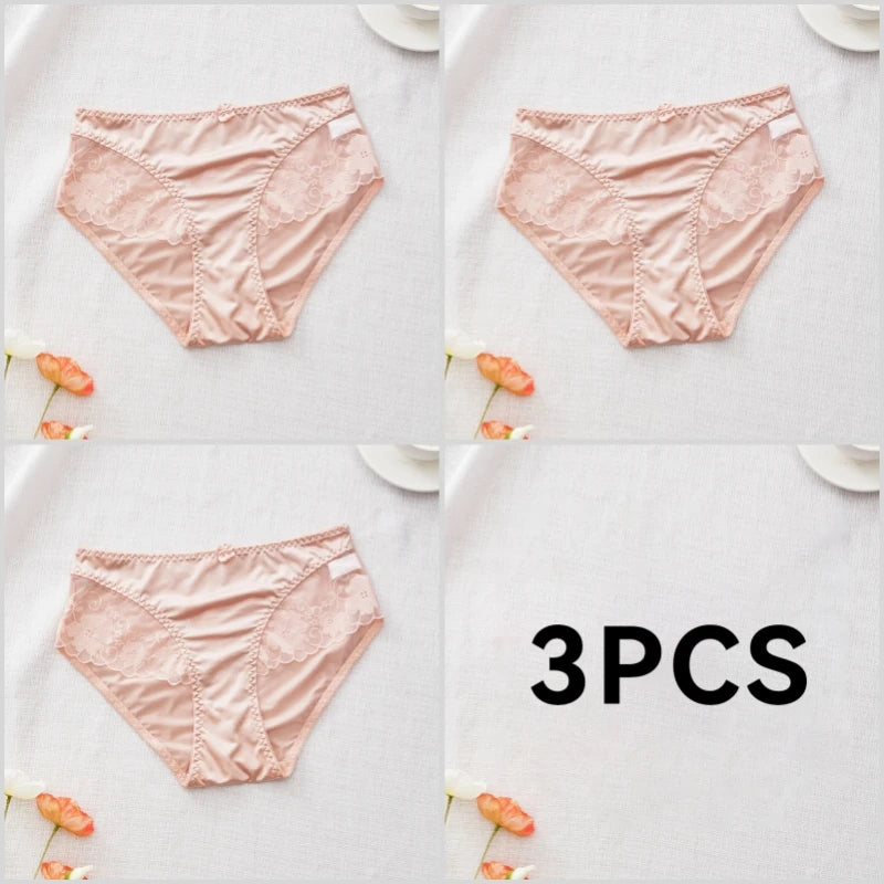 Lot de 3 Culottes en Satin Sexy avec Dentelle