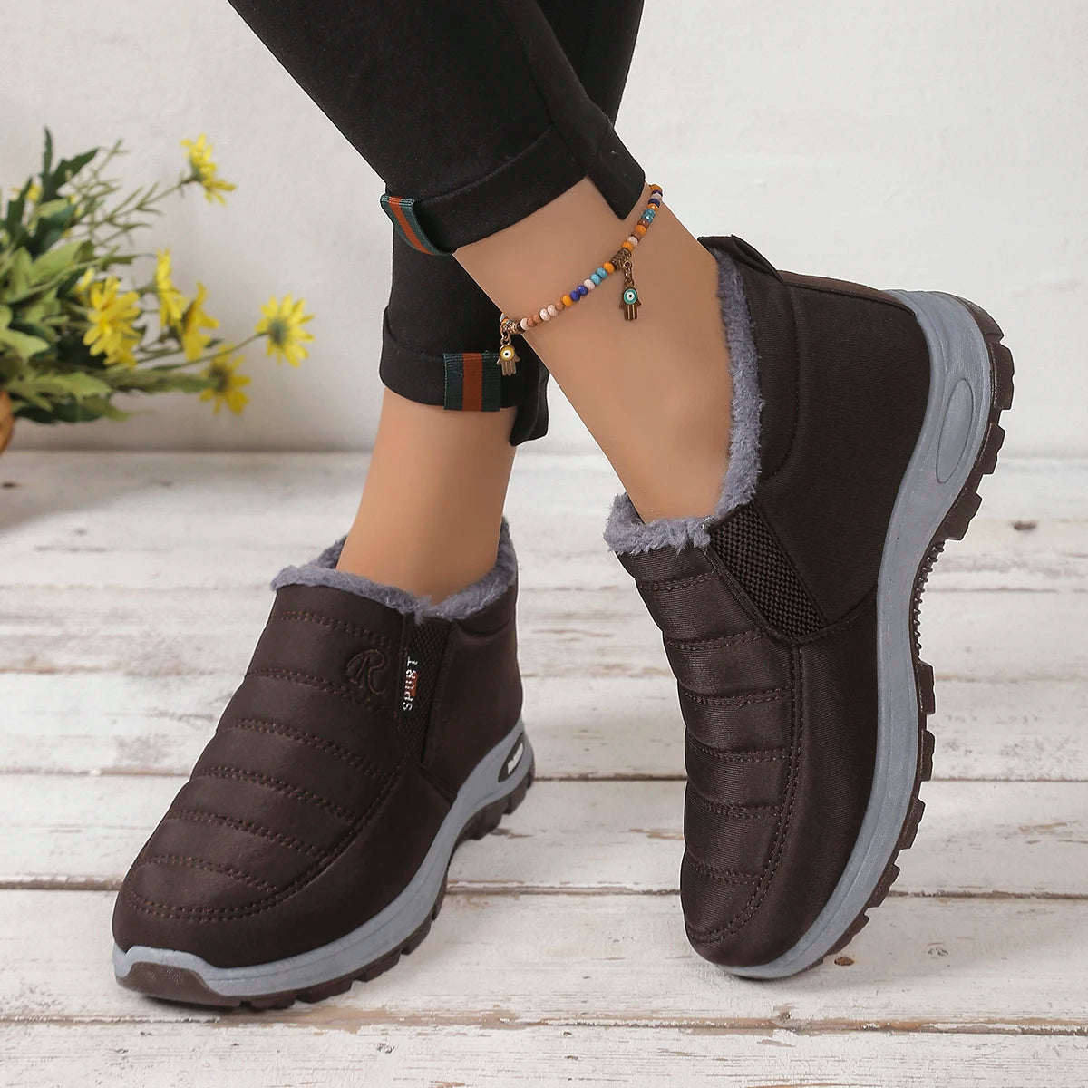 Bottines d’Hiver Mixte Chaudes avec Doublure Polaire – Tissu Déperlant, Semelle Antidérapante à Plateforme