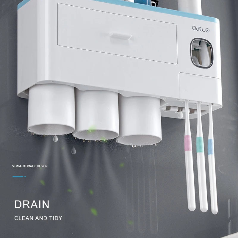 Rangement organisateur mural - Porte brosse à dents & Distributeur automatique de dentifrice