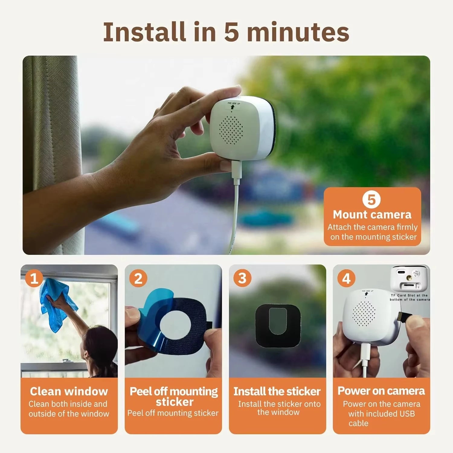 Mini Caméra HD de Fenêtre WiFi 2,4/5 GHz Résolution 3MP - Vision Nocturne & Détecteur de Mouvement