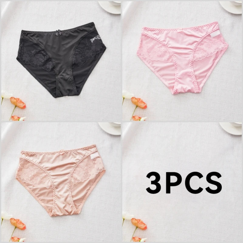 Lot de 3 Culottes en Satin Sexy avec Dentelle