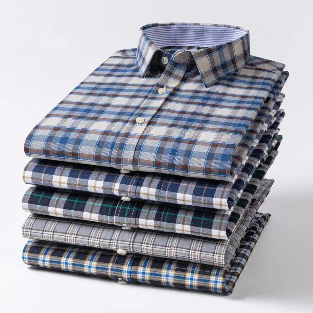 Chemise Décontractée à Carreaux/Rayures en Coton pour Hommes