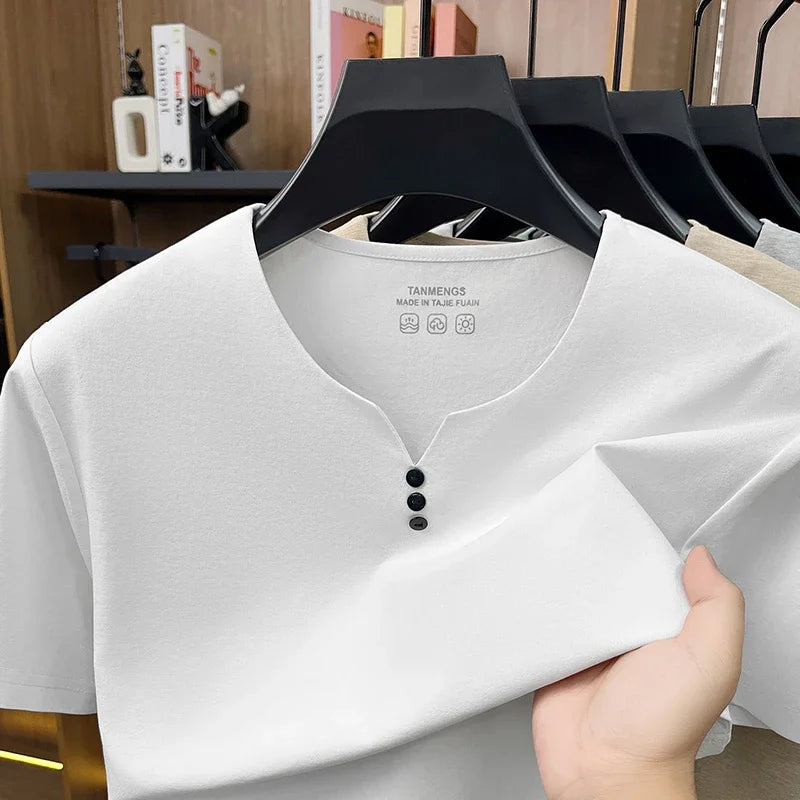 T-Shirt Henley Homme à Manches Courtes & Col V à 3 Boutons - Respirant, Confortable & Style Décontracté