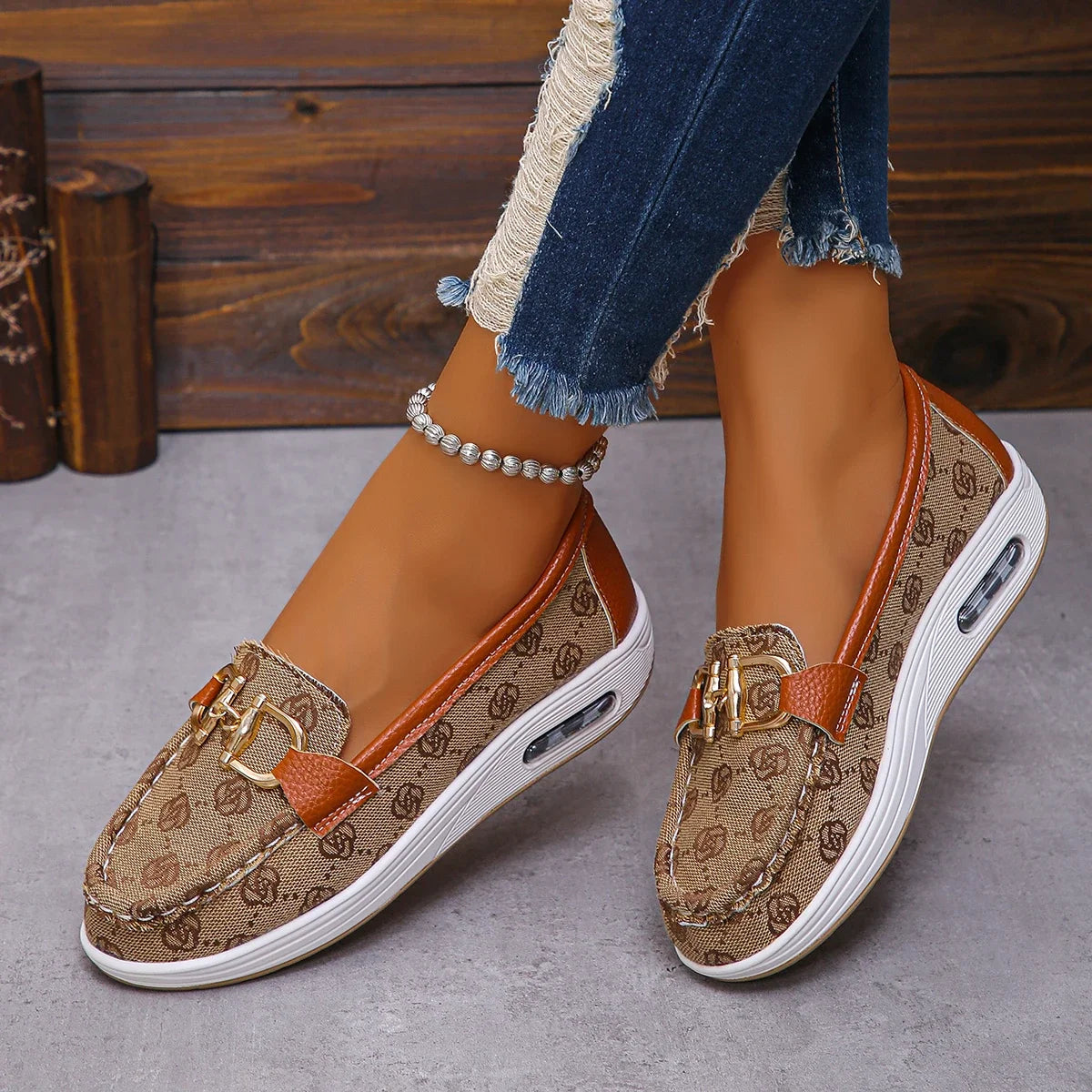Mocassin en Tissu & Cuir PU Style Créateur