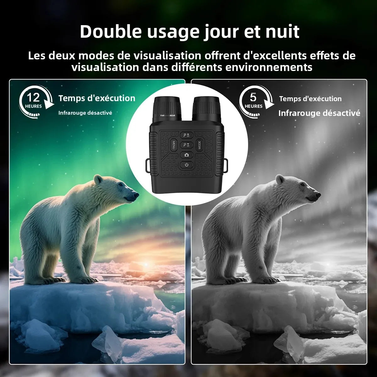 Jumelles Infrarouges Photos/ Vidéos, Zoom 6X & LED à 7 Niveaux