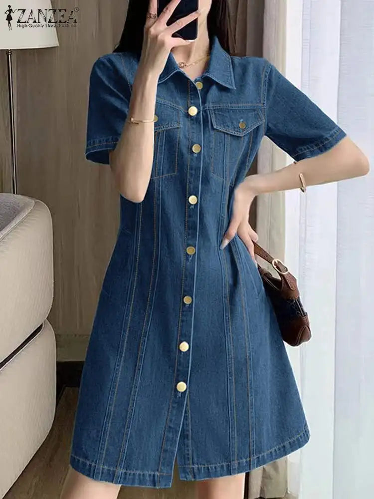 Robe en Jean à manches courtes et poches