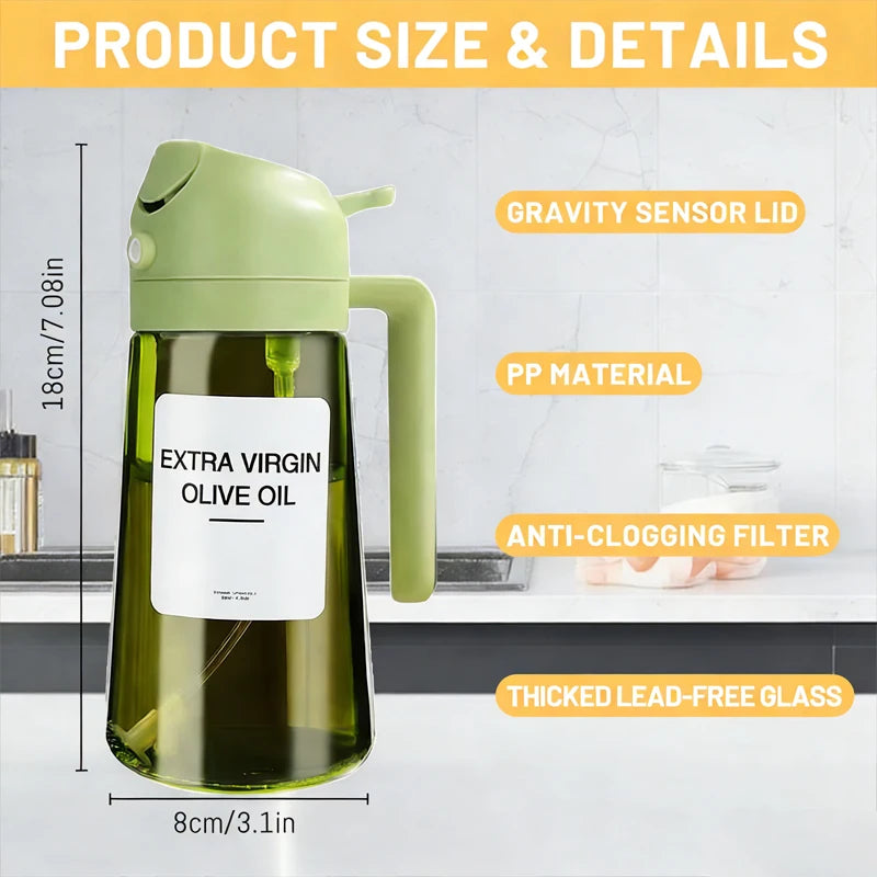 Flacon Pulvérisateur Huile 2-en-1 en Verre Épais 470ml — Spray & Verseur, Huile d'Olive
