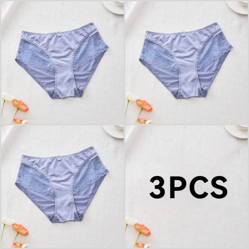 Lot de 3 Culottes en Satin Sexy avec Dentelle