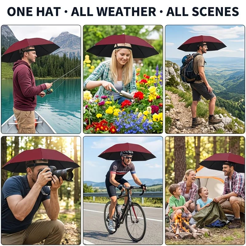 Chapeau Parapluie Mains Libres Pliable - Protection Contre le Soleil et la Pluie