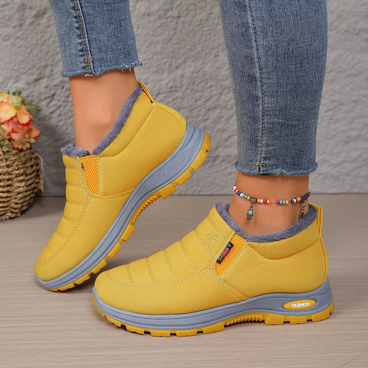 Bottines d’Hiver Mixte Chaudes avec Doublure Polaire – Tissu Déperlant, Semelle Antidérapante à Plateforme