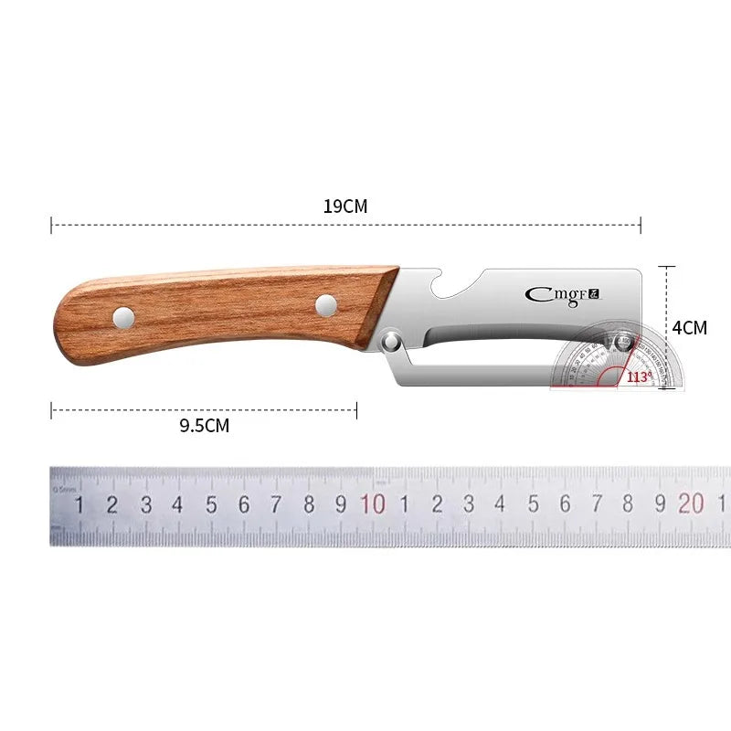 Éplucheur 2 en 1 Décapsuleur en Acier Inox avec Manche en Bois