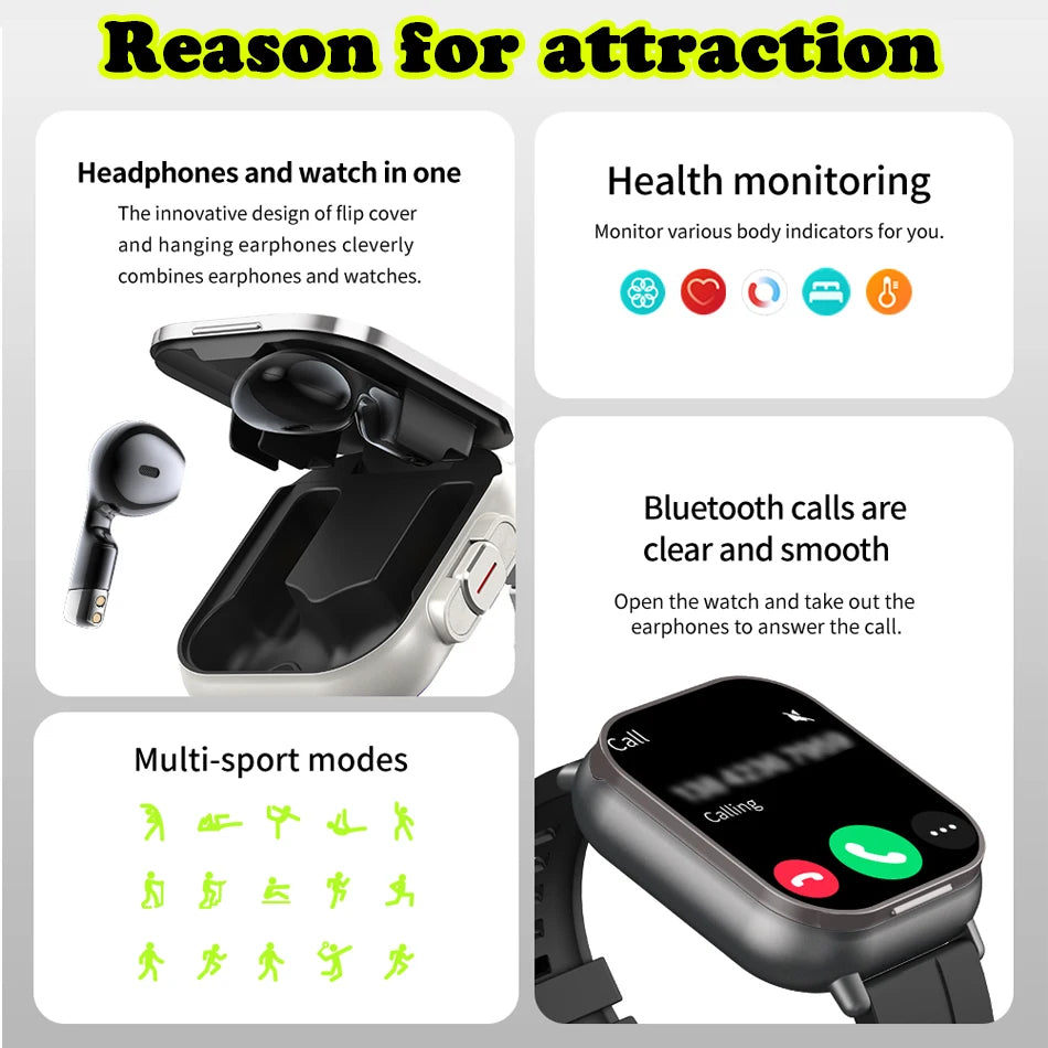 Montre intelligente connectée 2 en 1 avec écouteurs + Bracelet OFFERT