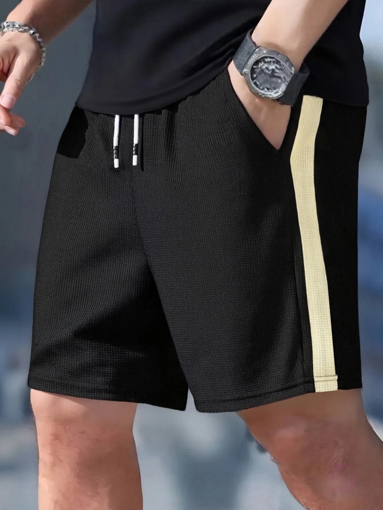 Short Homme Jacquard Respirant Bande Latérale