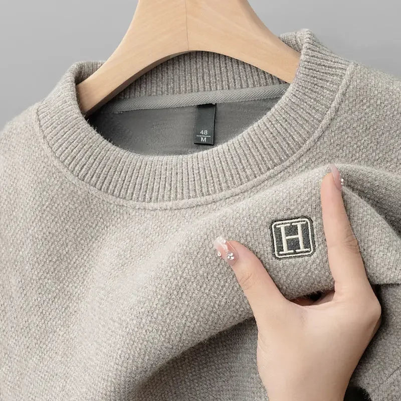 Pull en Maille à Col Rond et Logo Brodé Homme