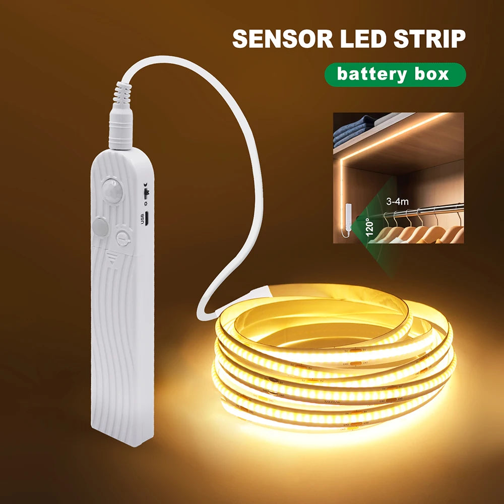 Bande 320 LED COB 5V avec Capteur de Mouvement, Flexible & Rechargeable USB – 8 Couleurs & 5 Tailles