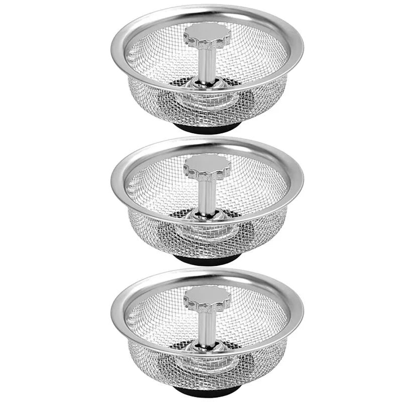 Filtres d’Évier de Cuisine en Acier Inoxydable – Panier Attrape-Déchets avec Bouchon Amovible – 2 ACHETÉS = 1 OFFERT