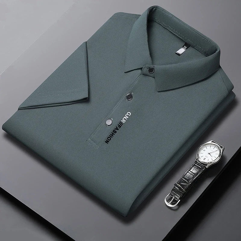 Polo Homme Texturé Uni Respirant Manches Courtes — Élastique, Confort Été
