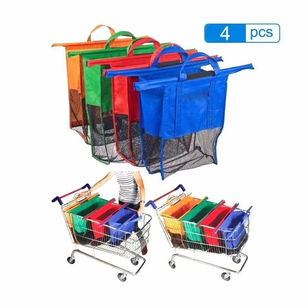 Lot de 4 Sacs de courses réutilisables pour chariot