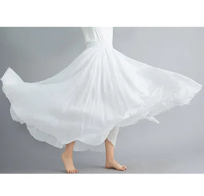 Jupe Longue en Coton & Lin à Taille Haute Élastique