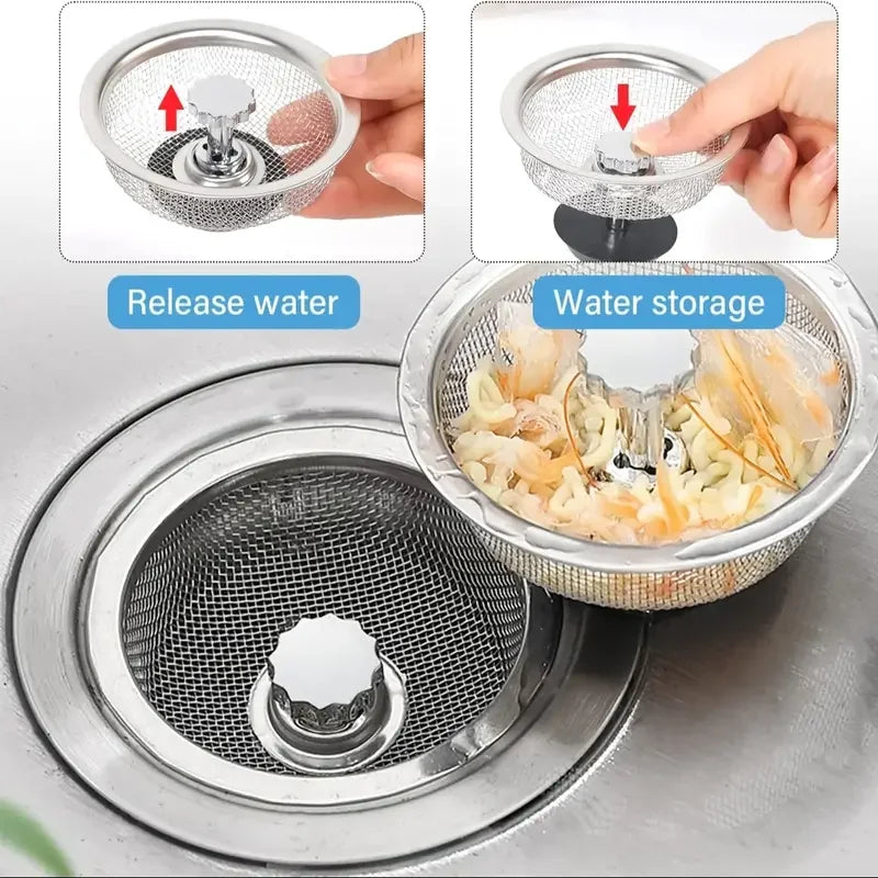 Filtres d’Évier de Cuisine en Acier Inoxydable – Panier Attrape-Déchets avec Bouchon Amovible – 2 ACHETÉS = 1 OFFERT