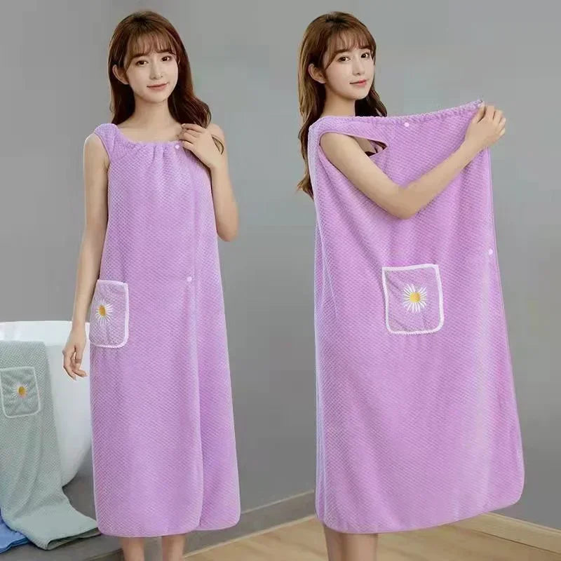 Serviette de Bain Robe pour Femme – Peignoir Long Absorbant & Lavable