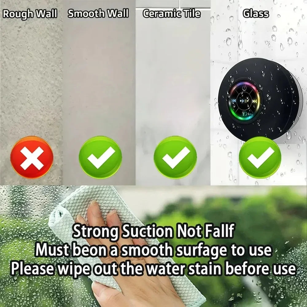 Enceinte Bluetooth Étanche IPX4 avec Lumières LED – Haut-Parleur Portable à Ventouse pour Douche et Outdoor