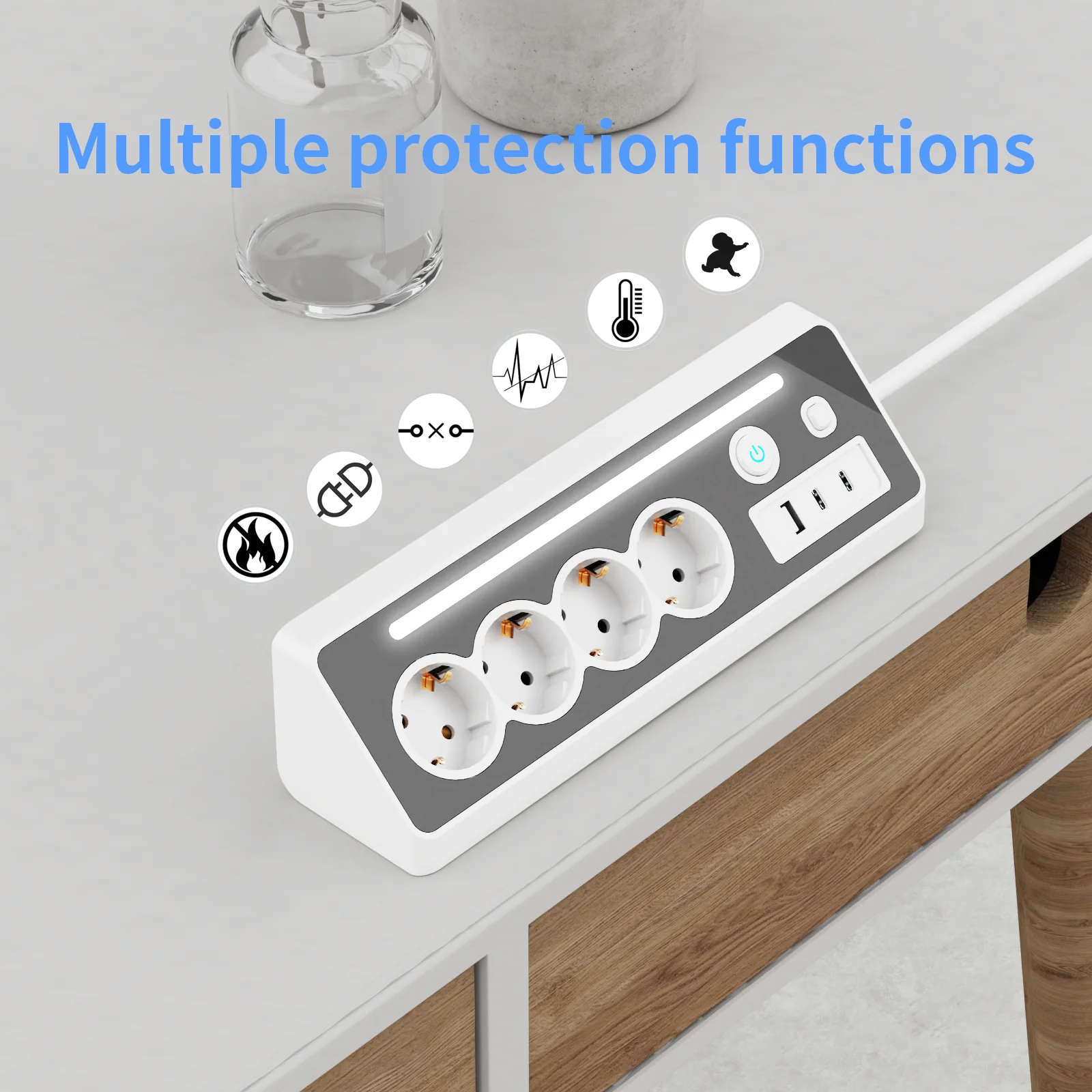 Multiprise LED 4 Prises et 3 USB - Charge Rapide