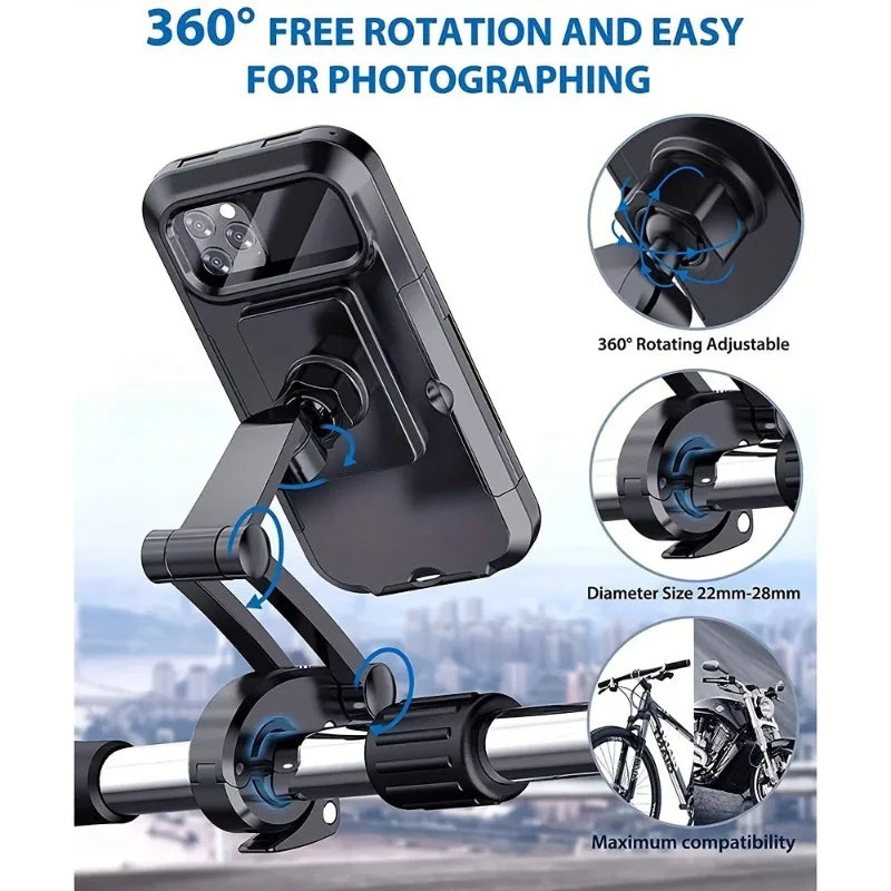 Support Téléphone Étanche Moto et Vélo – Fixation Universelle Rotative 360° pour Smartphone et GPS