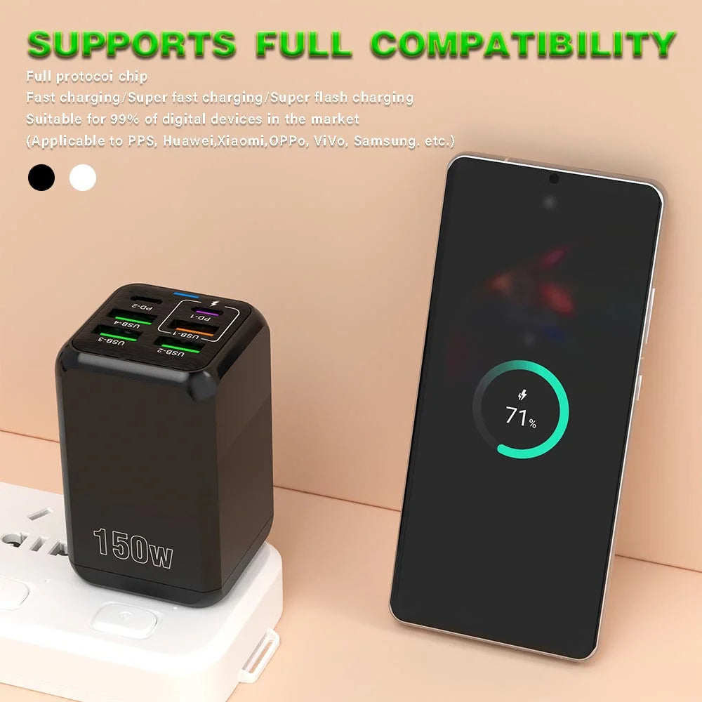 Chargeur USB 150W à 6 Ports et Charge Rapide 3.0 - Câble USB-C OFFERT