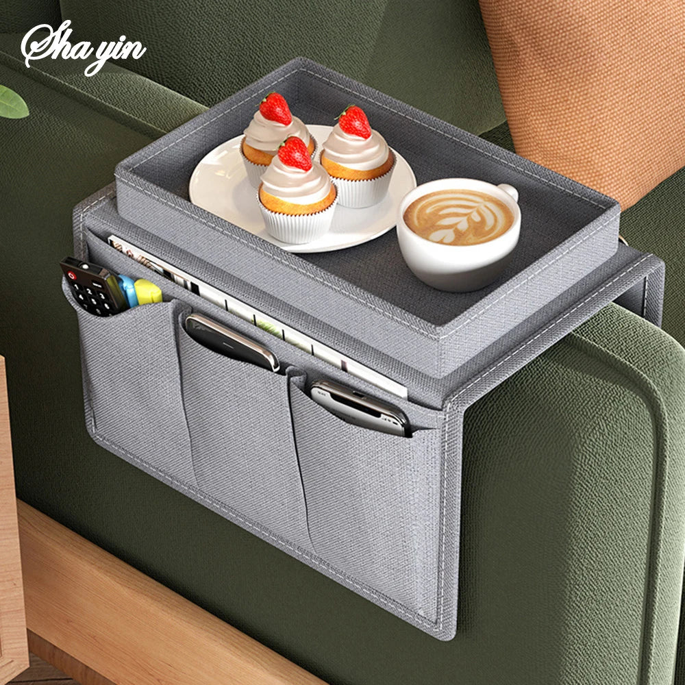 Organisateur Accoudoir Canapé à 6 Poches & Plateau