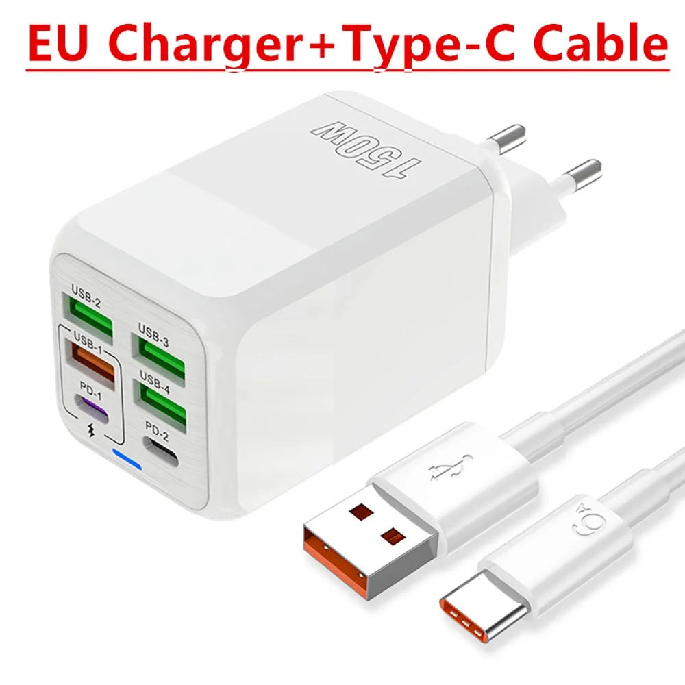 Chargeur USB 150W à 6 Ports et Charge Rapide 3.0 - Câble USB-C OFFERT