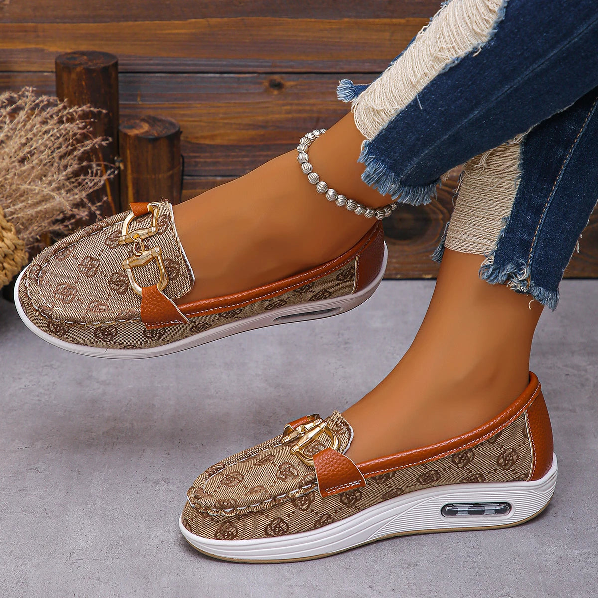 Mocassin en Tissu & Cuir PU Style Créateur