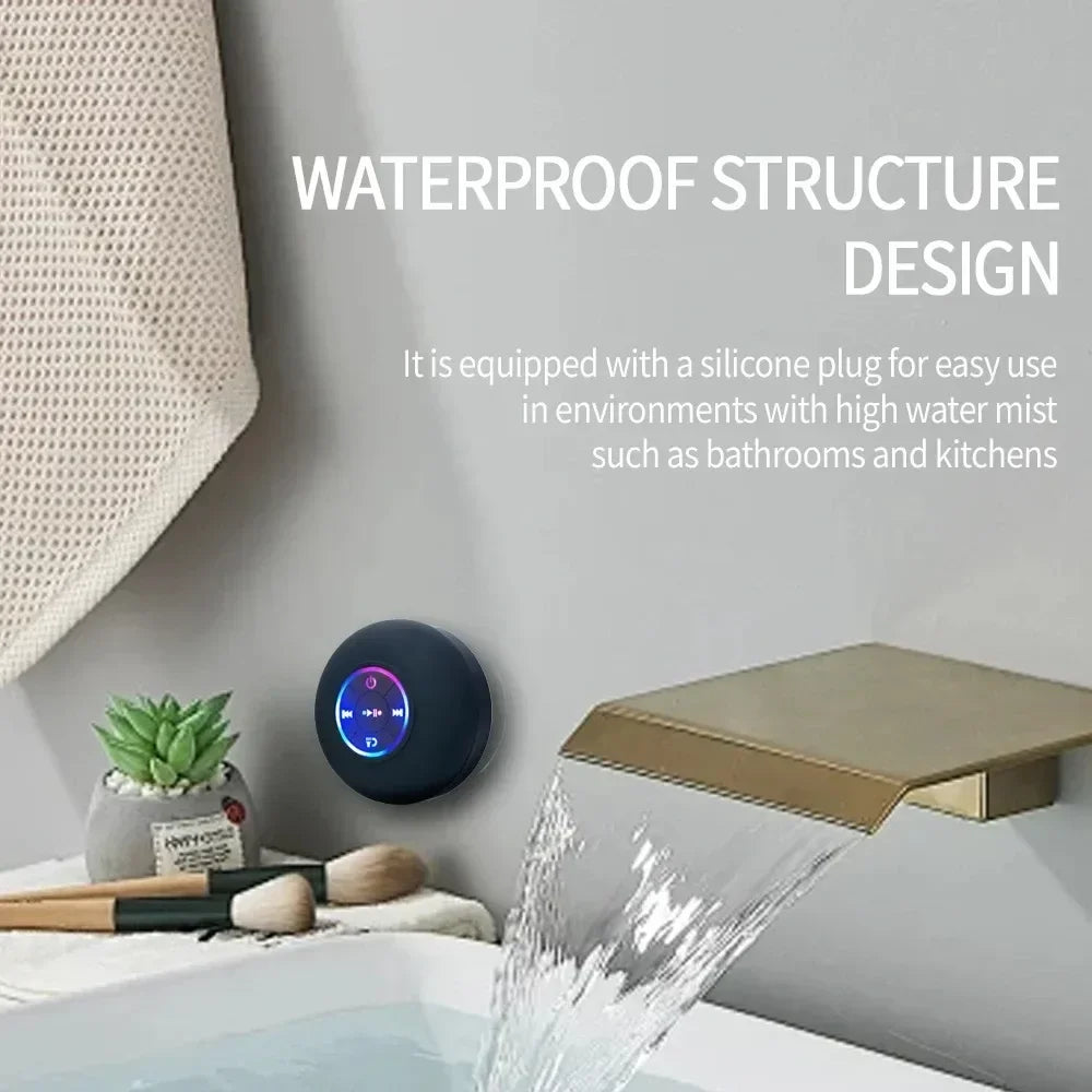 Enceinte Bluetooth Étanche IPX4 avec Lumières LED – Haut-Parleur Portable à Ventouse pour Douche et Outdoor