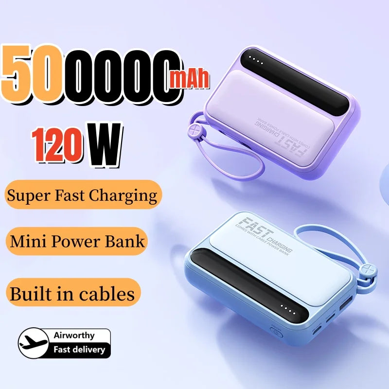 Powerbank Compact avec Câbles Intégrés - 4 en 1 50000mAh