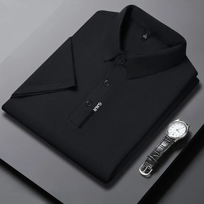 Polo Homme Texturé Uni Respirant Manches Courtes — Élastique, Confort Été