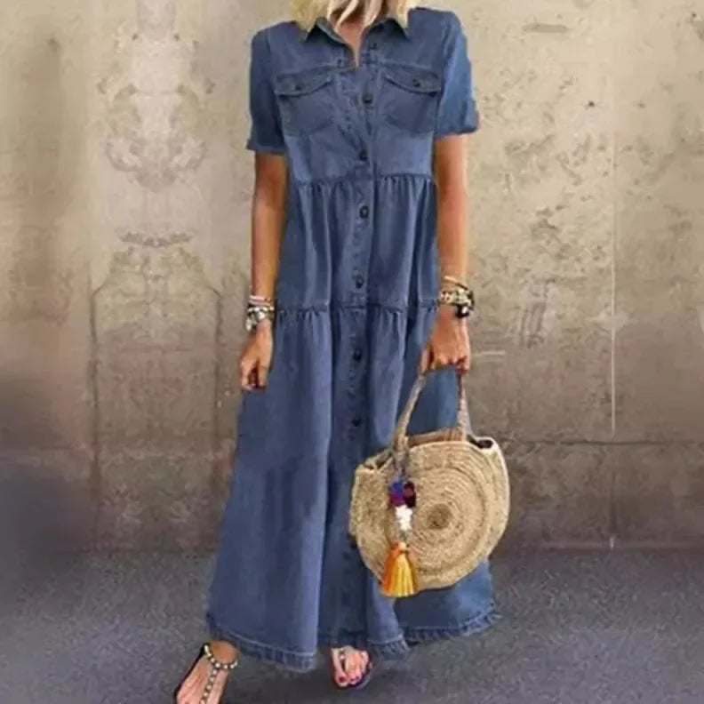 Robe Longue en Jean Multi-Boutons