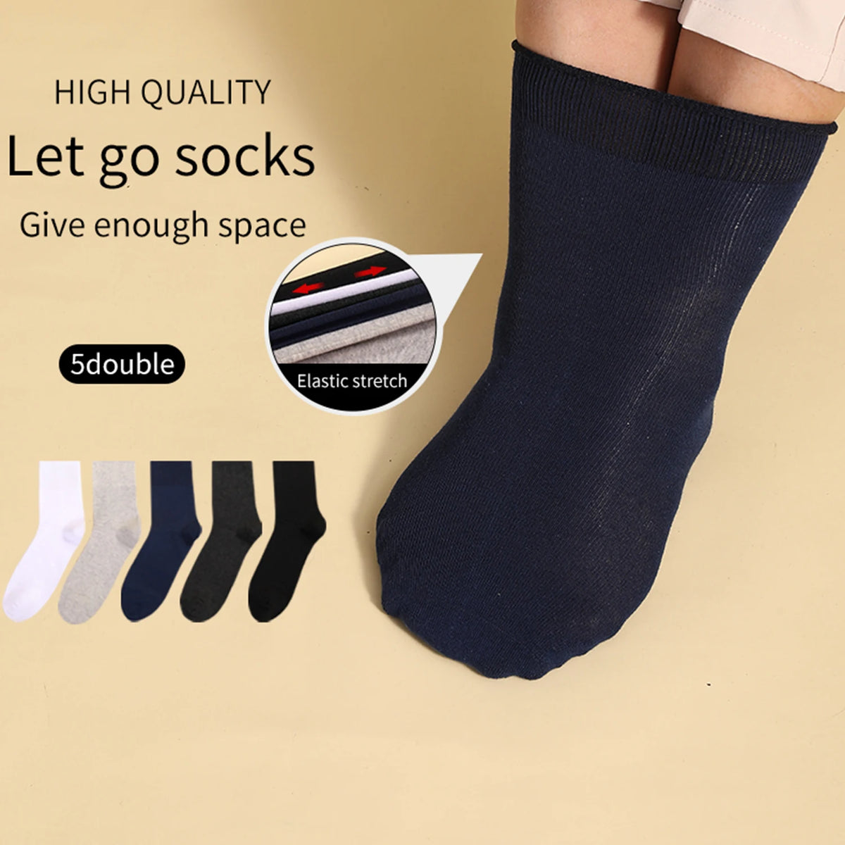 Lot de 5 Paires de Chaussettes Homme Grande Taille 43–50 – Coton Confortable, Bord Souple & Non Oppressant