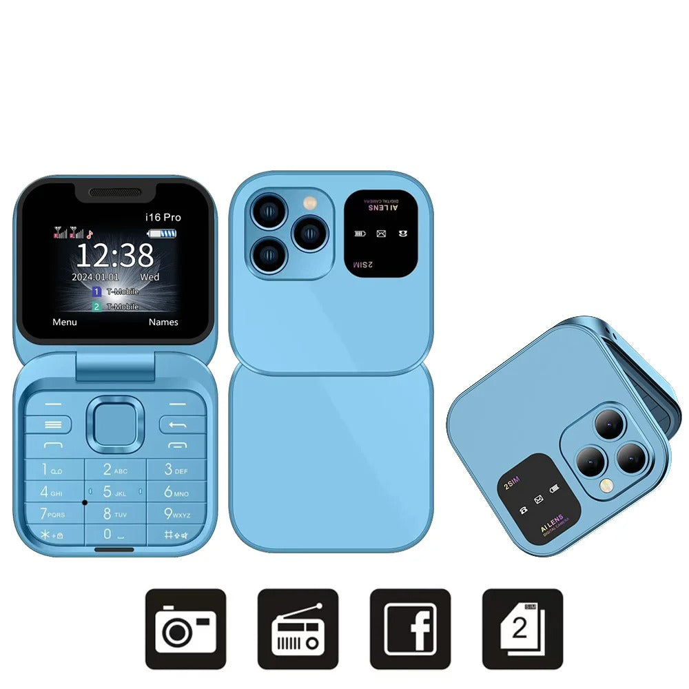 Mini Téléphone Portable Pliable Servo i16 Pro - Dual Sim & Raccourcis Appels