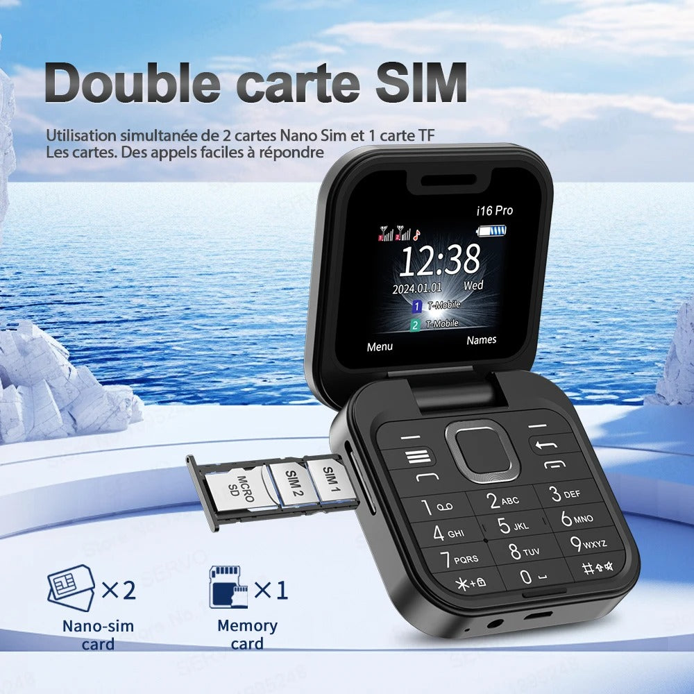 Mini Téléphone Portable Pliable Servo i16 Pro - Dual Sim & Raccourcis Appels