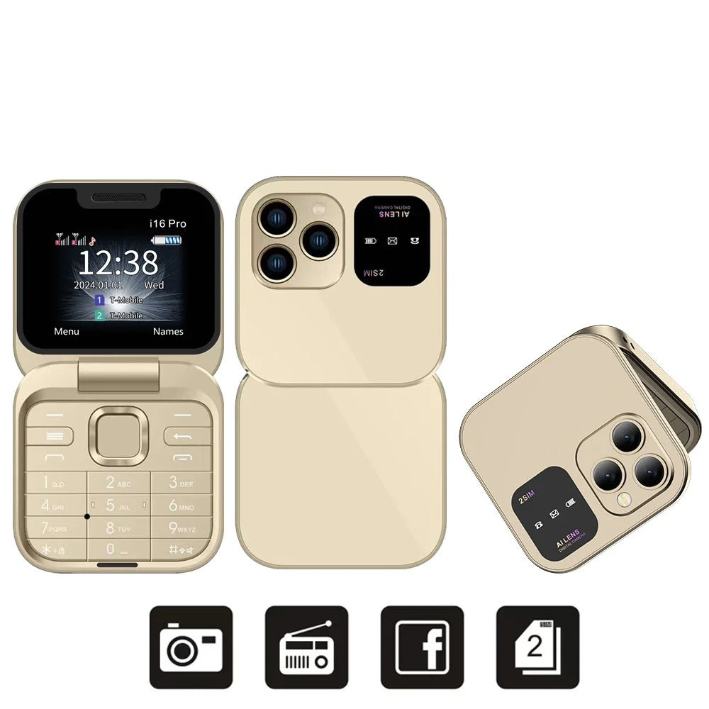 Mini Téléphone Portable Pliable Servo i16 Pro - Dual Sim & Raccourcis Appels