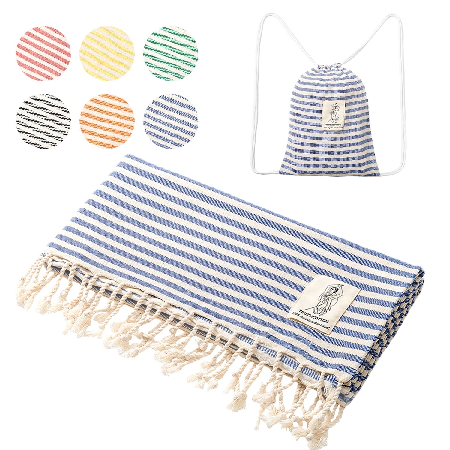 Serviette de plage 100% coton avec son sac à dos