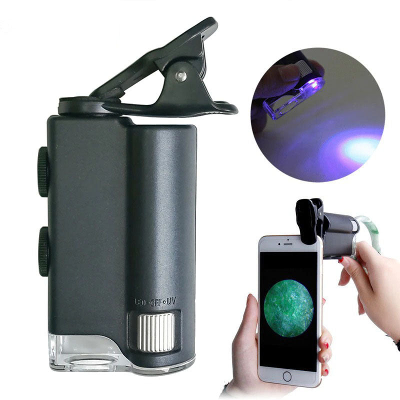 Microscope x100 + lampe uv pour téléphone